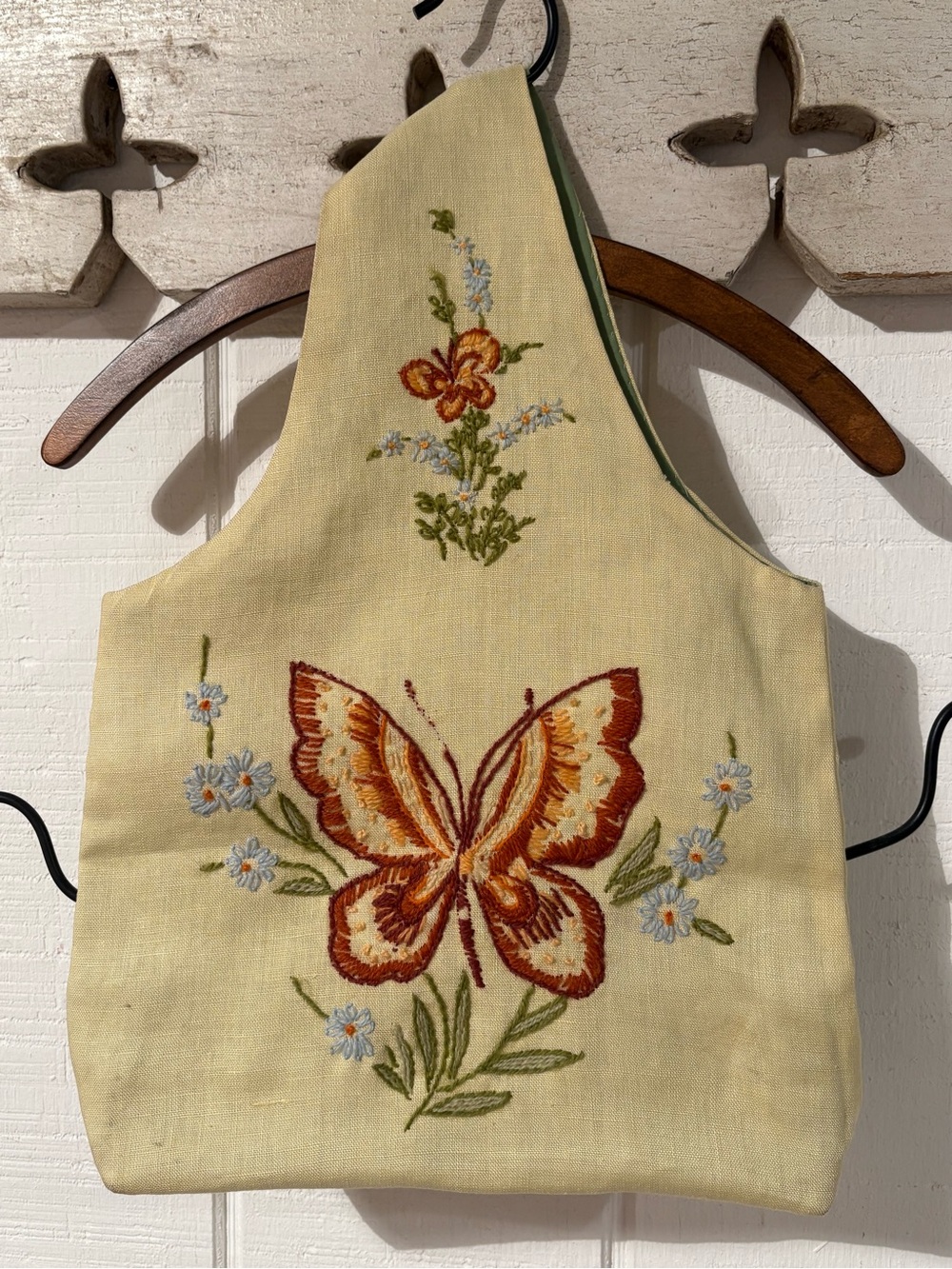 Hand-Embroidered Vintage Yellow Butterfly Satchel